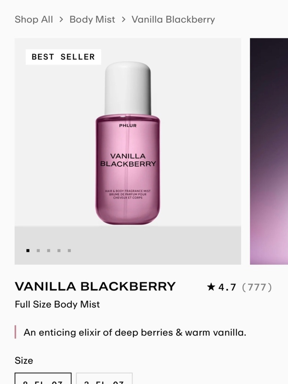 Phlur Vanilla Blackberry Body Mist — Pink